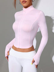 Solid Color Stand Collar Fitted Crop Sporty Jacket - WestLine Apparel