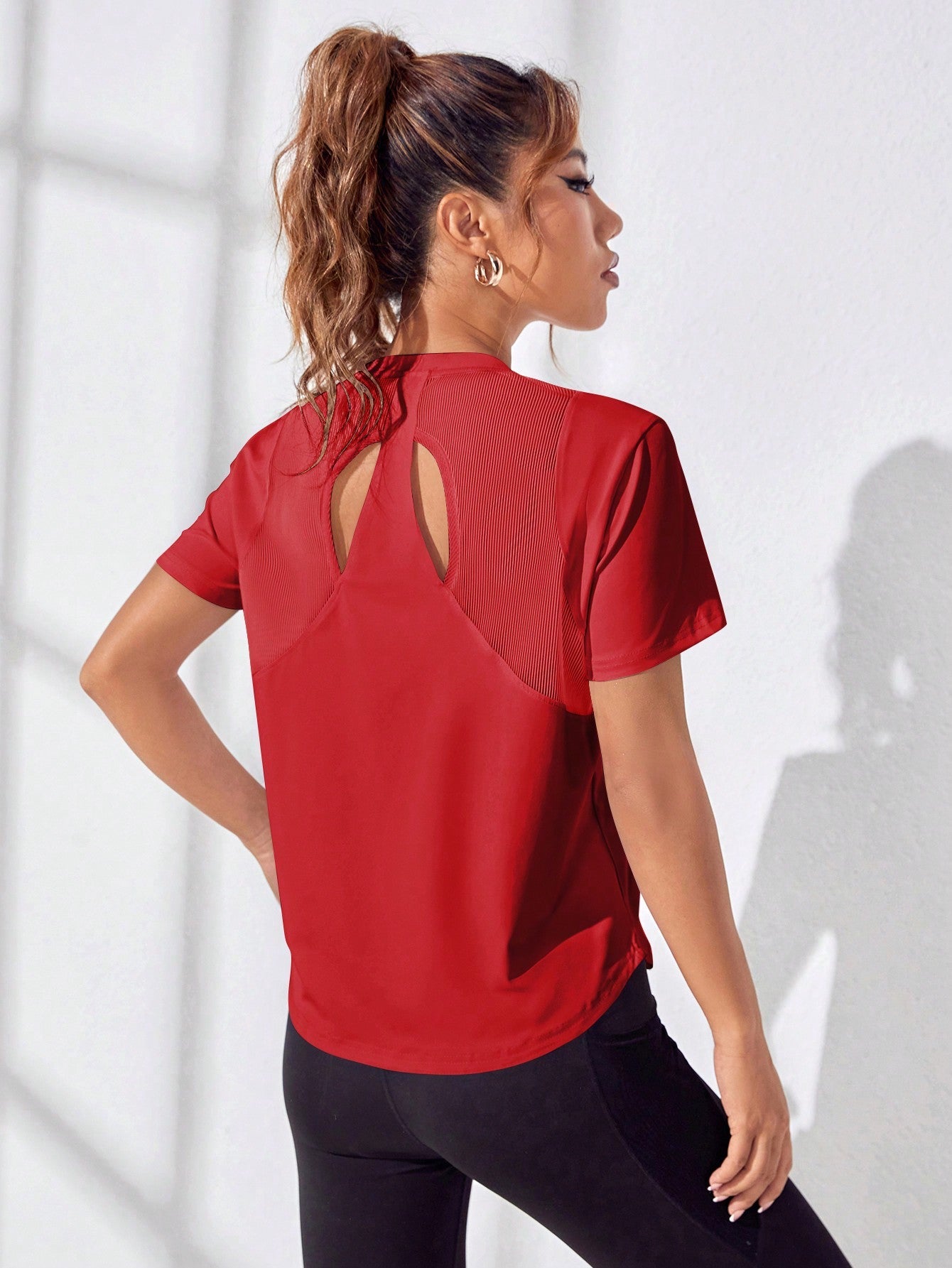 Sport Exploreva Patchwork Mesh Hollow Out Sport T-Shirt Gym Top - WestLine Apparel