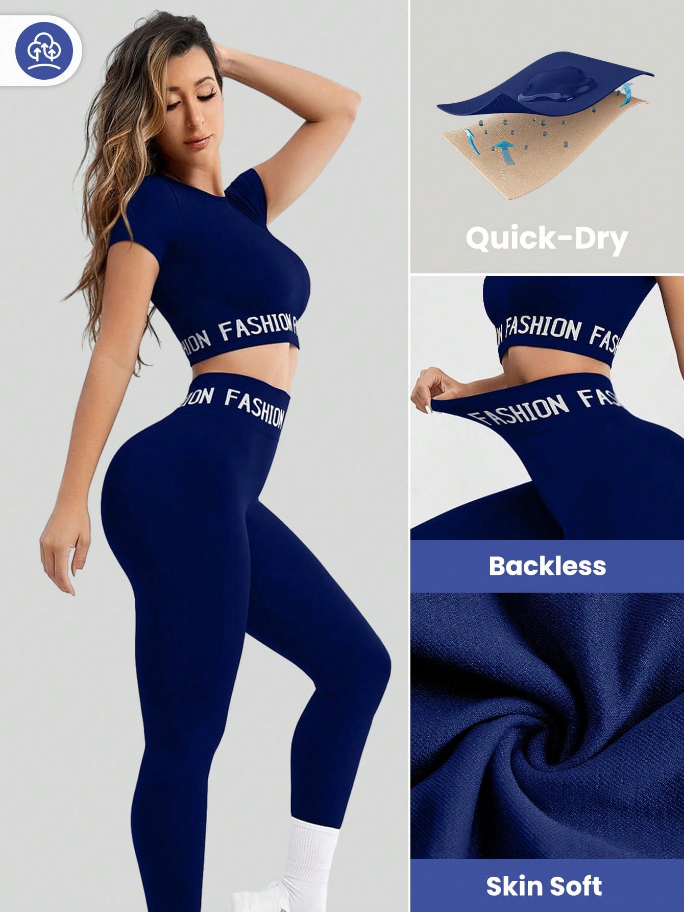 Sport Seamluxe 2pcs Seamless High Stretch Letter Yoga Set Tracksuit Gym Set Crop Tee Tummy Control Leggings - WestLine Apparel