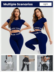Sport Seamluxe 2pcs Seamless High Stretch Letter Yoga Set Tracksuit Gym Set Crop Tee Tummy Control Leggings - WestLine Apparel