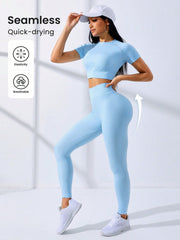 Sport Seamluxe Solid Seamless High Stretch Crop Tee & Leggings - WestLine Apparel