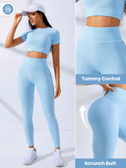 Sport Seamluxe Solid Seamless High Stretch Crop Tee & Leggings - WestLine Apparel