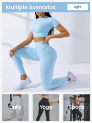 Sport Seamluxe Solid Seamless High Stretch Crop Tee & Leggings - WestLine Apparel