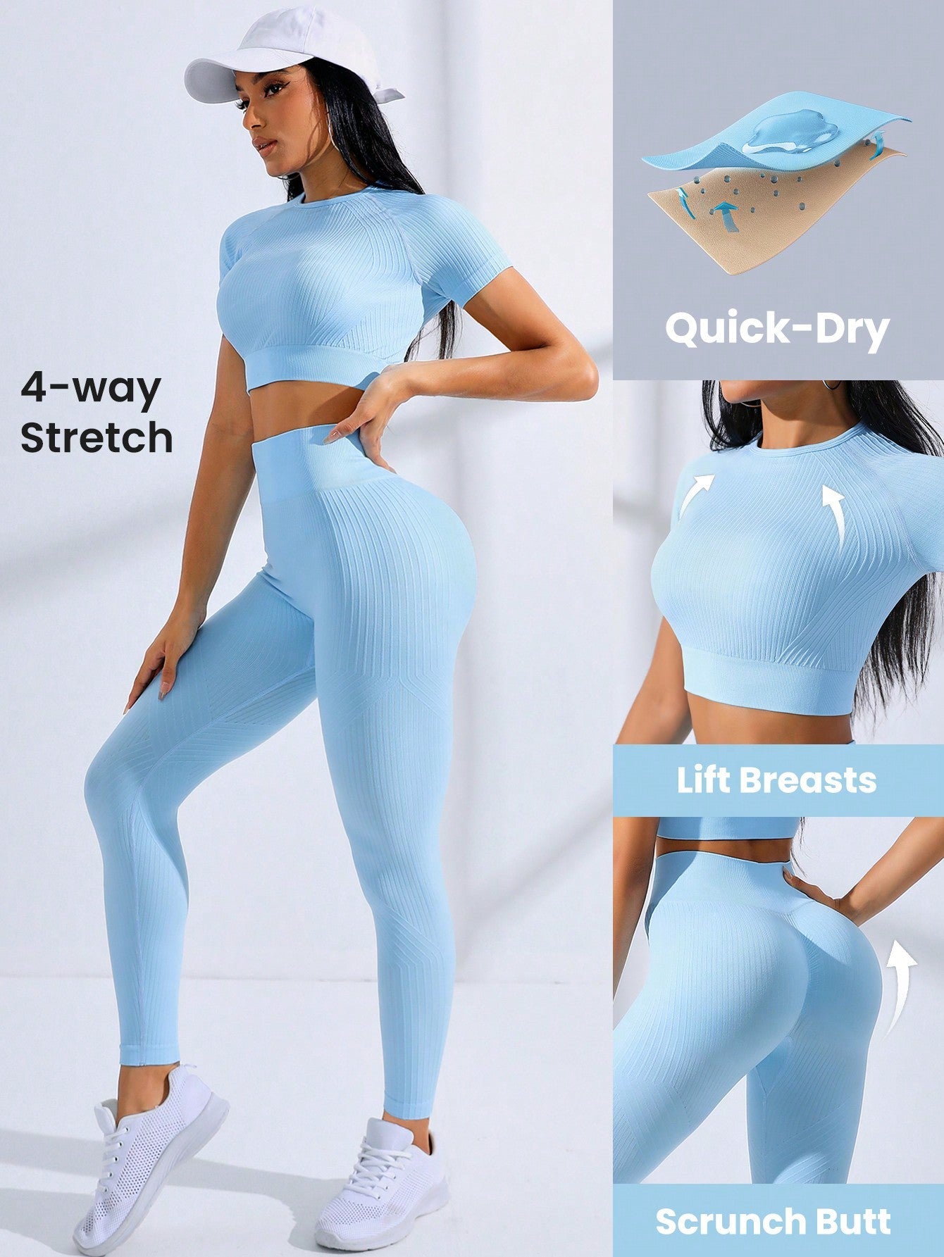 Sport Seamluxe Solid Seamless High Stretch Crop Tee & Leggings - WestLine Apparel