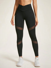 Sport Studio Cross Waist Mesh Patchwork Yoga Leggings - WestLine Apparel