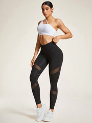Sport Studio Cross Waist Mesh Patchwork Yoga Leggings - WestLine Apparel