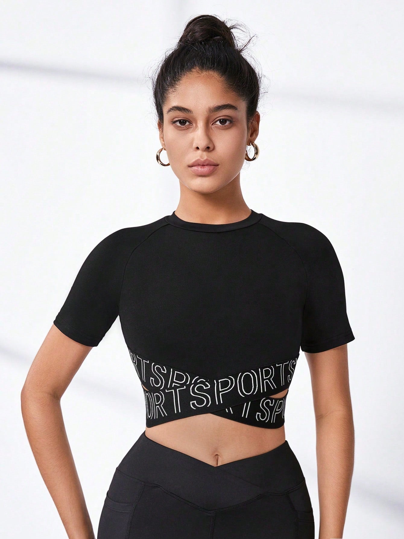 Sport Studio Letter Graphic Crisscross Sports Tee Gym Top Fitted Shirt - WestLine Apparel