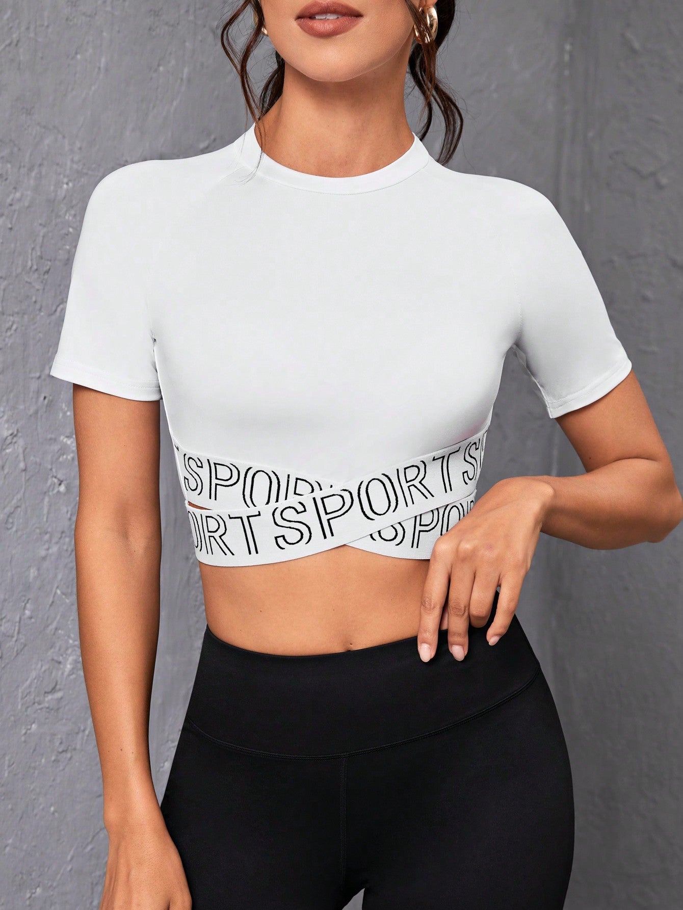 Sport Studio Letter Graphic Crisscross Sports Tee Gym Top Fitted Shirt - WestLine Apparel