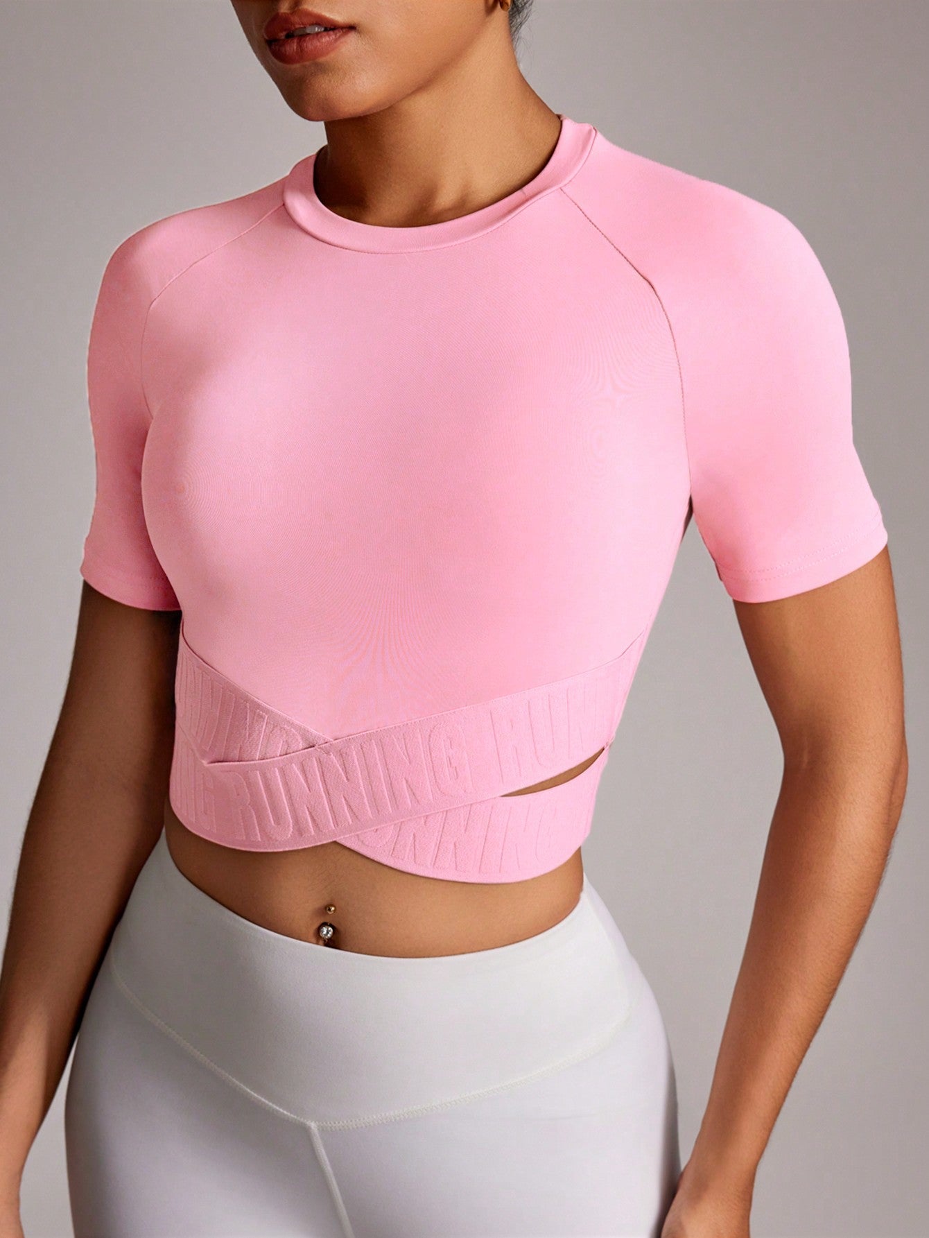 Sport Studio Letter Graphic Crisscross Sports Tee Gym Top Fitted Shirt - WestLine Apparel