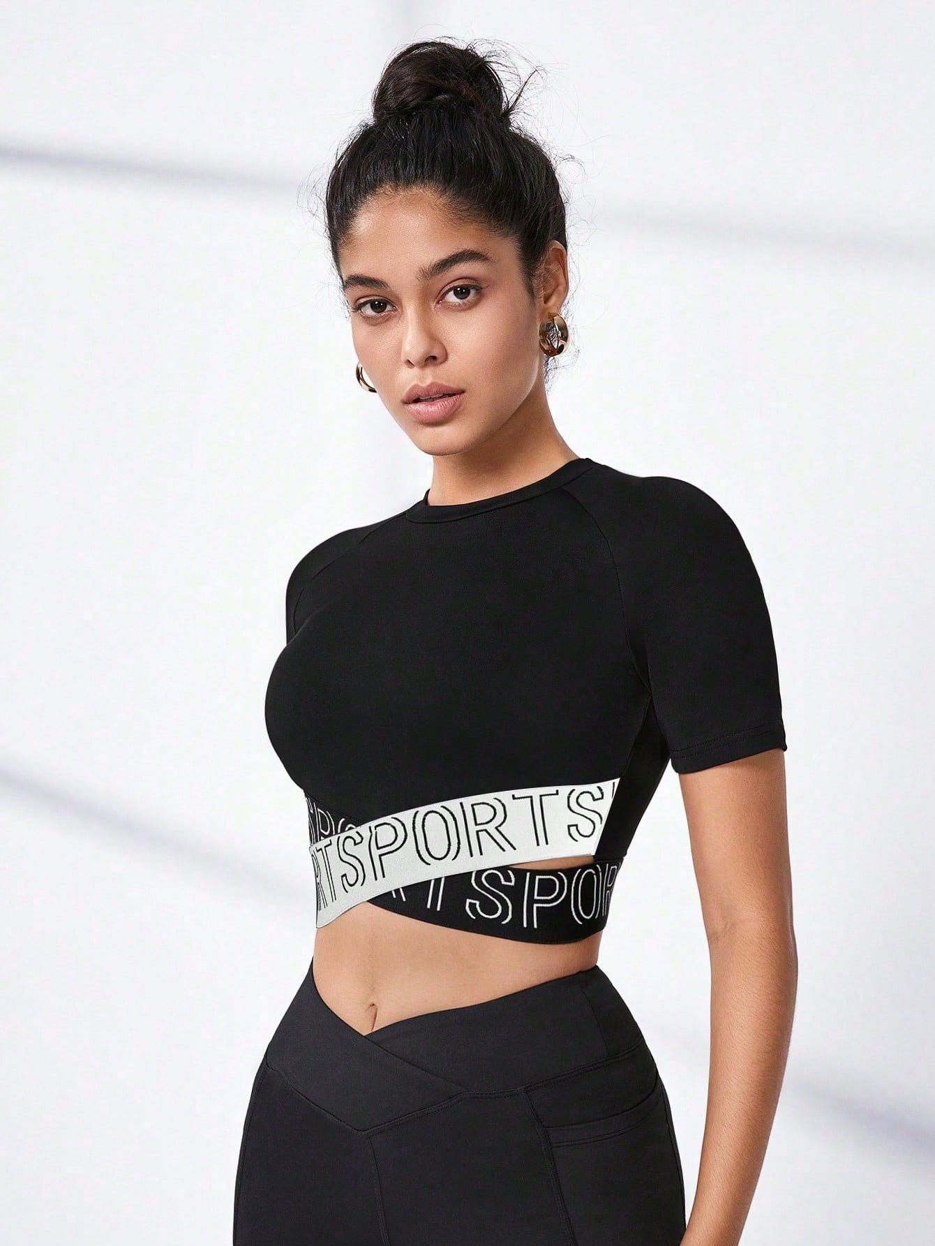 Sport Studio Letter Graphic Crisscross Sports Tee Gym Top Fitted Shirt - WestLine Apparel