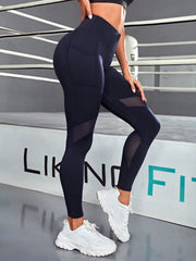 Sport Studio Mesh Insert Tummy Control Sports Leggings With Phone Pocket - WestLine Apparel