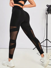Sport Studio Mesh Insert Wideband Waist Sports Leggings - WestLine Apparel