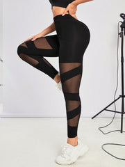 Sport Studio Mesh Insert Wideband Waist Sports Leggings - WestLine Apparel