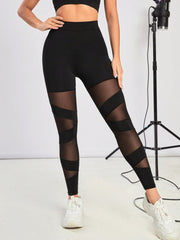 Sport Studio Mesh Insert Wideband Waist Sports Leggings - WestLine Apparel
