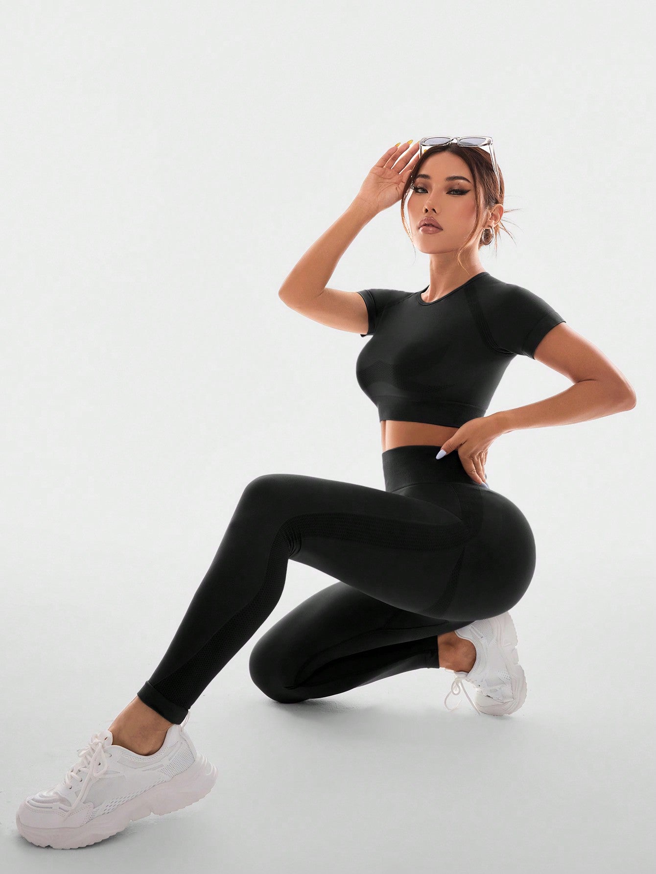 Sport Studio Seamless High-Stretch Sport Short Sleeve Top And Long Pants Set - WestLine Apparel