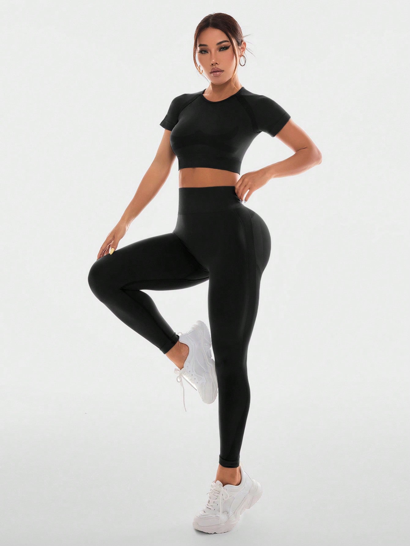 Sport Studio Seamless High-Stretch Sport Short Sleeve Top And Long Pants Set - WestLine Apparel