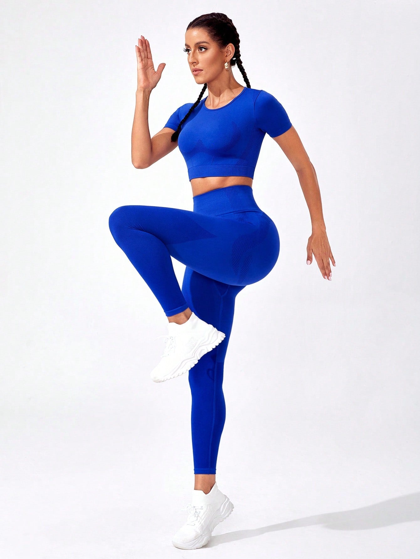 Sport Studio Seamless High-Stretch Sport Short Sleeve Top And Long Pants Set - WestLine Apparel