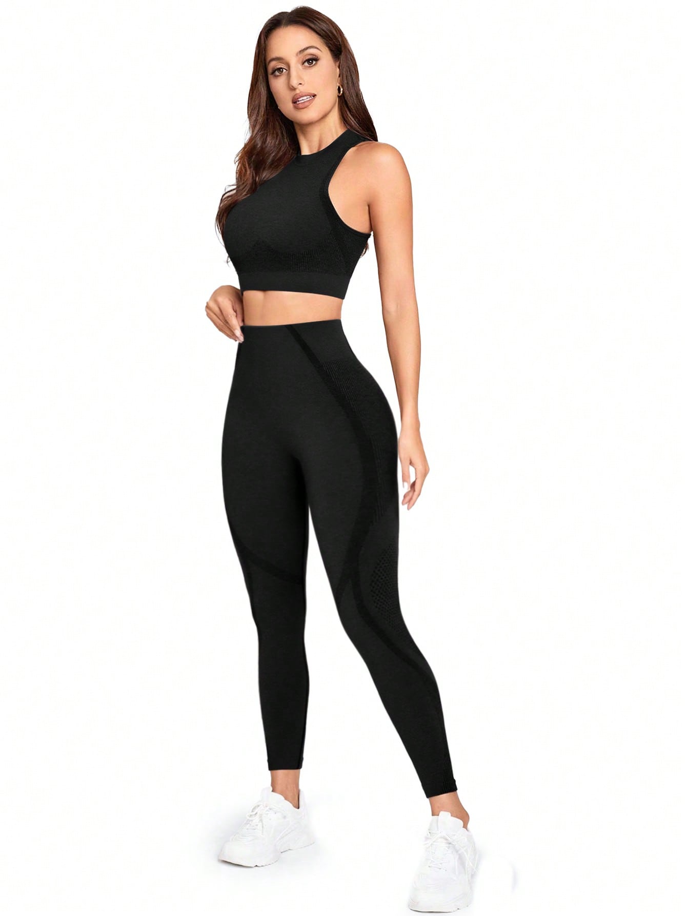 Sport Studio Seamless Solid Color Slim Fit Vest And Long Pants Yoga Sportswear Set - WestLine Apparel