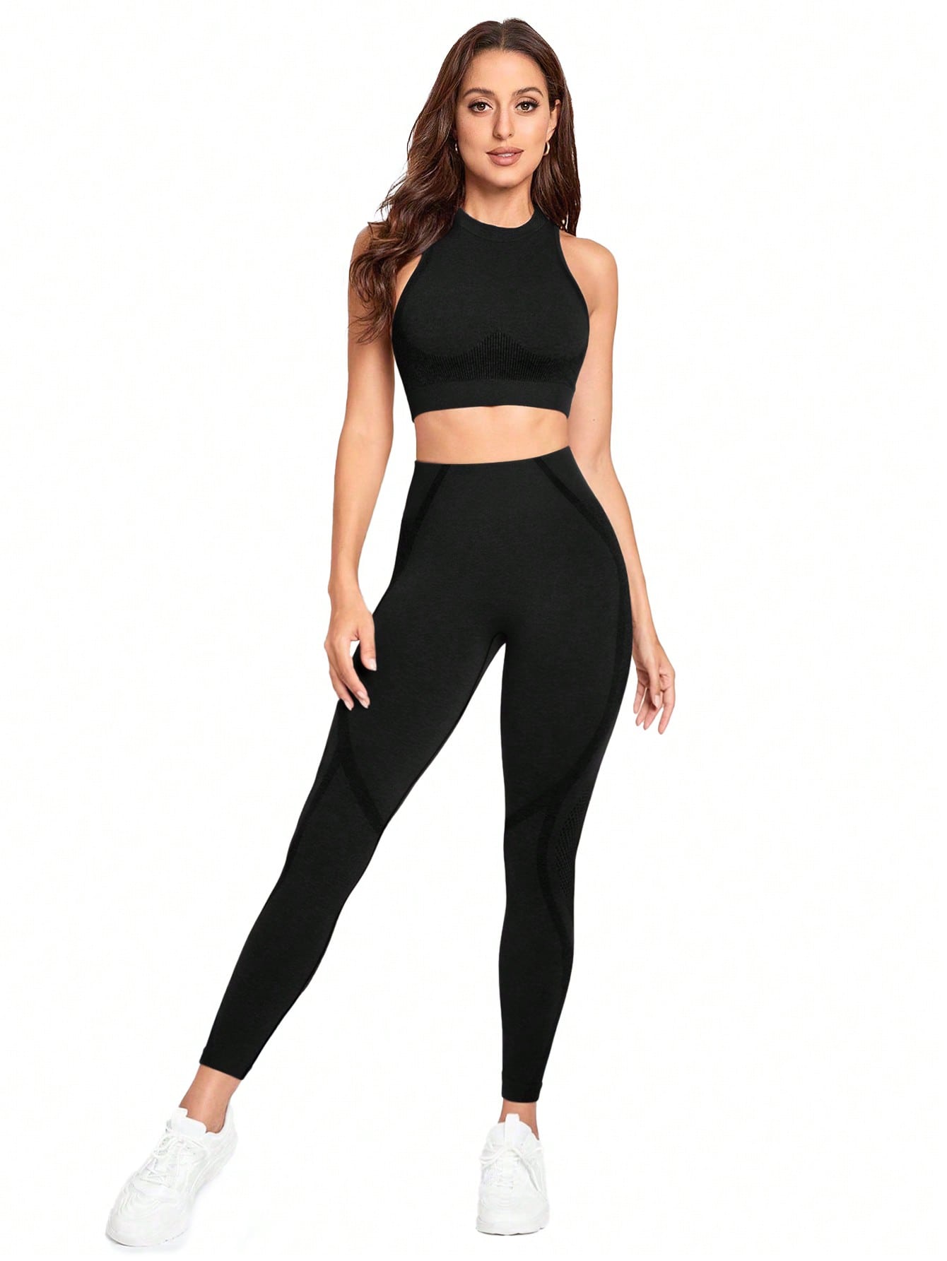 Sport Studio Seamless Solid Color Slim Fit Vest And Long Pants Yoga Sportswear Set - WestLine Apparel