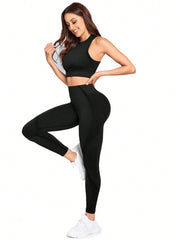 Sport Studio Seamless Solid Color Slim Fit Vest And Long Pants Yoga Sportswear Set - WestLine Apparel