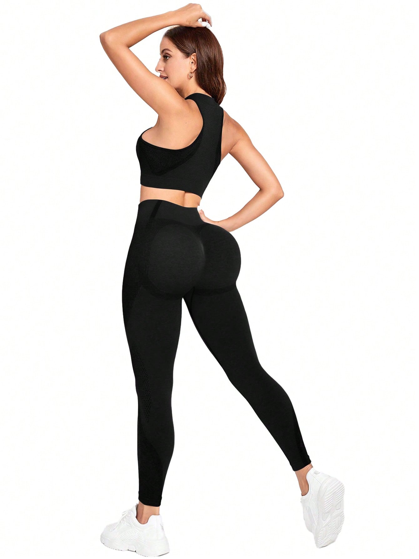 Sport Studio Seamless Solid Color Slim Fit Vest And Long Pants Yoga Sportswear Set - WestLine Apparel