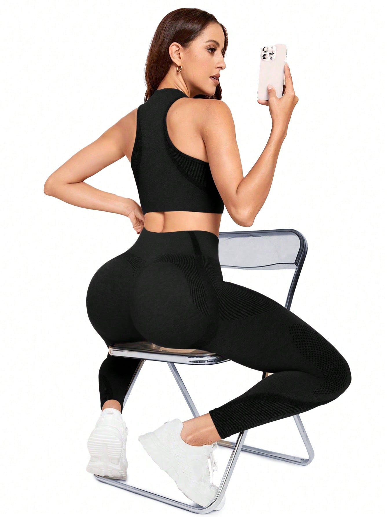 Sport Studio Seamless Solid Color Slim Fit Vest And Long Pants Yoga Sportswear Set - WestLine Apparel