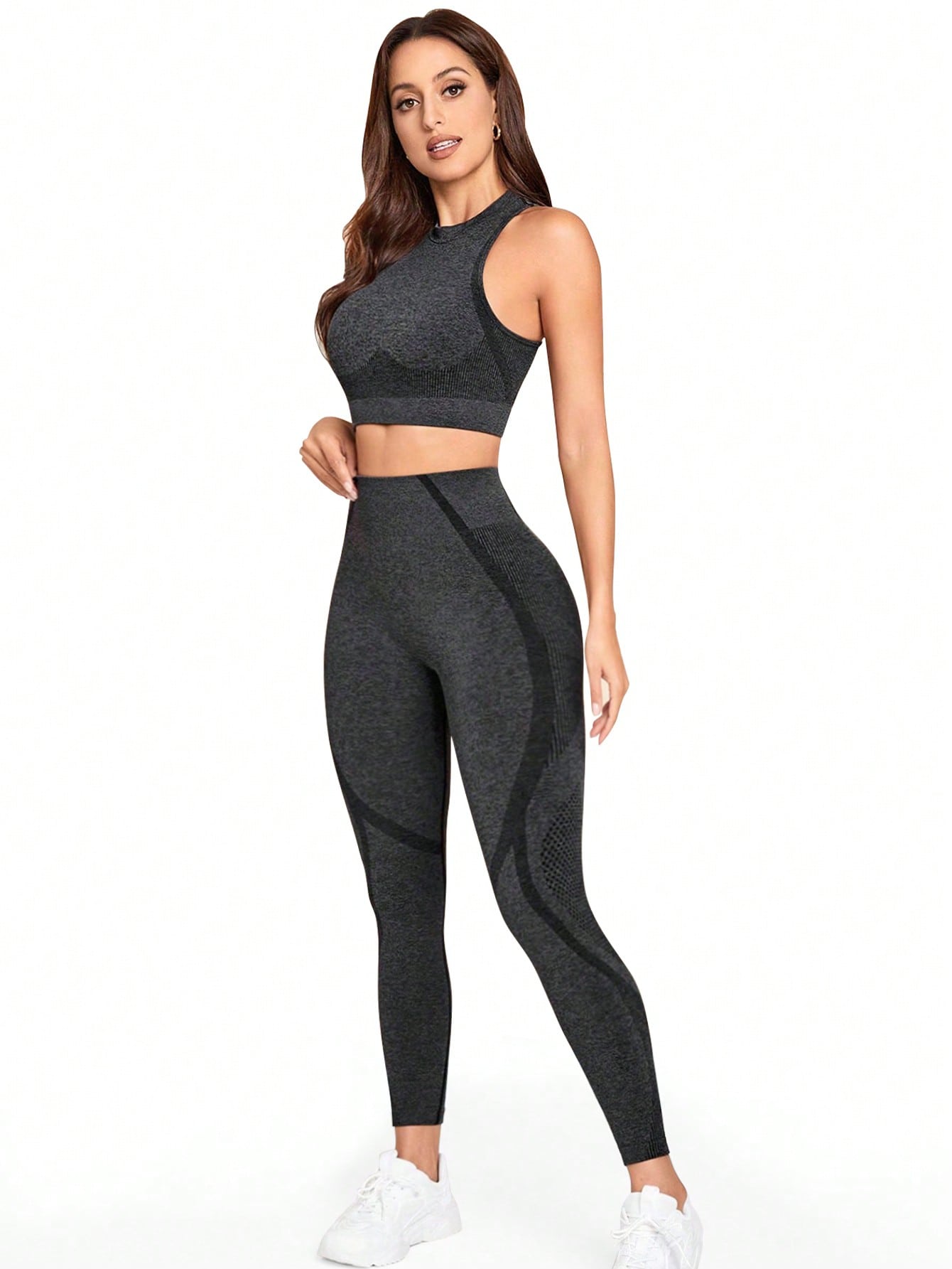 Sport Studio Seamless Solid Color Slim Fit Vest And Long Pants Yoga Sportswear Set - WestLine Apparel