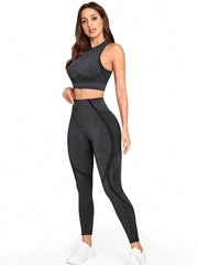 Sport Studio Seamless Solid Color Slim Fit Vest And Long Pants Yoga Sportswear Set - WestLine Apparel