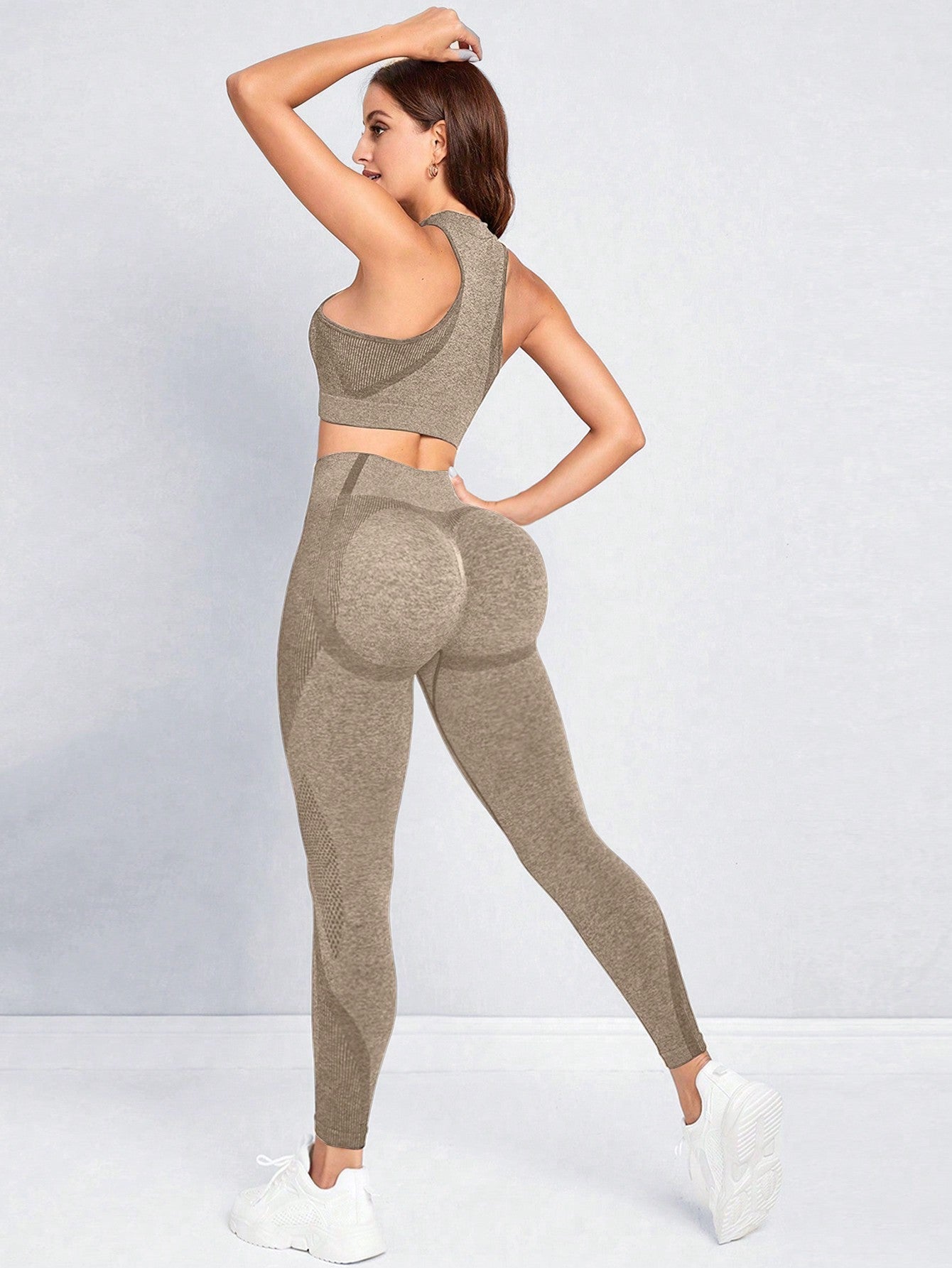 Sport Studio Seamless Solid Color Slim Fit Vest And Long Pants Yoga Sportswear Set - WestLine Apparel