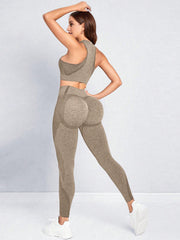 Sport Studio Seamless Solid Color Slim Fit Vest And Long Pants Yoga Sportswear Set - WestLine Apparel