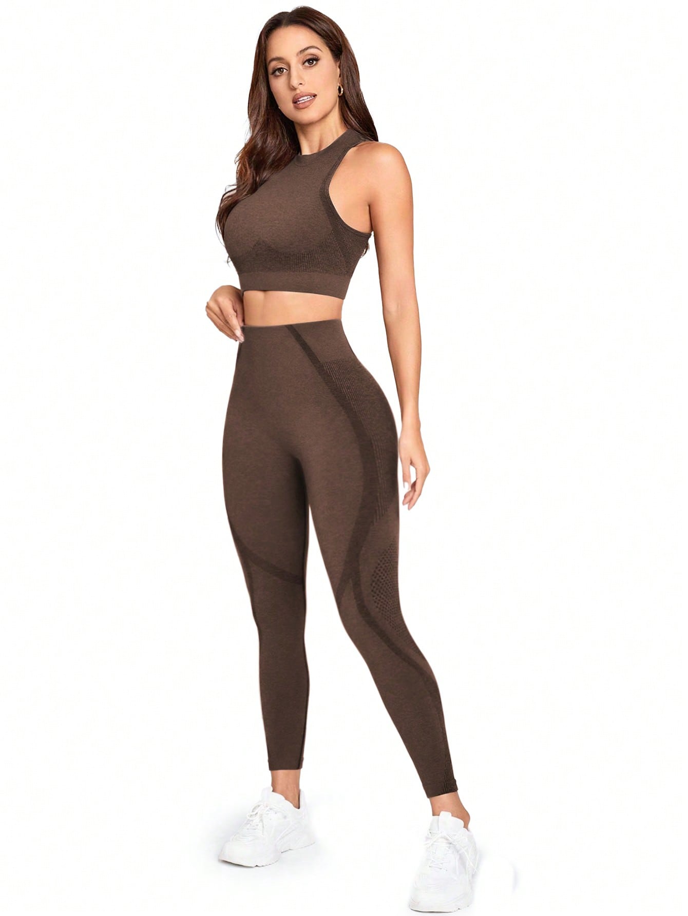 Sport Studio Seamless Solid Color Slim Fit Vest And Long Pants Yoga Sportswear Set - WestLine Apparel