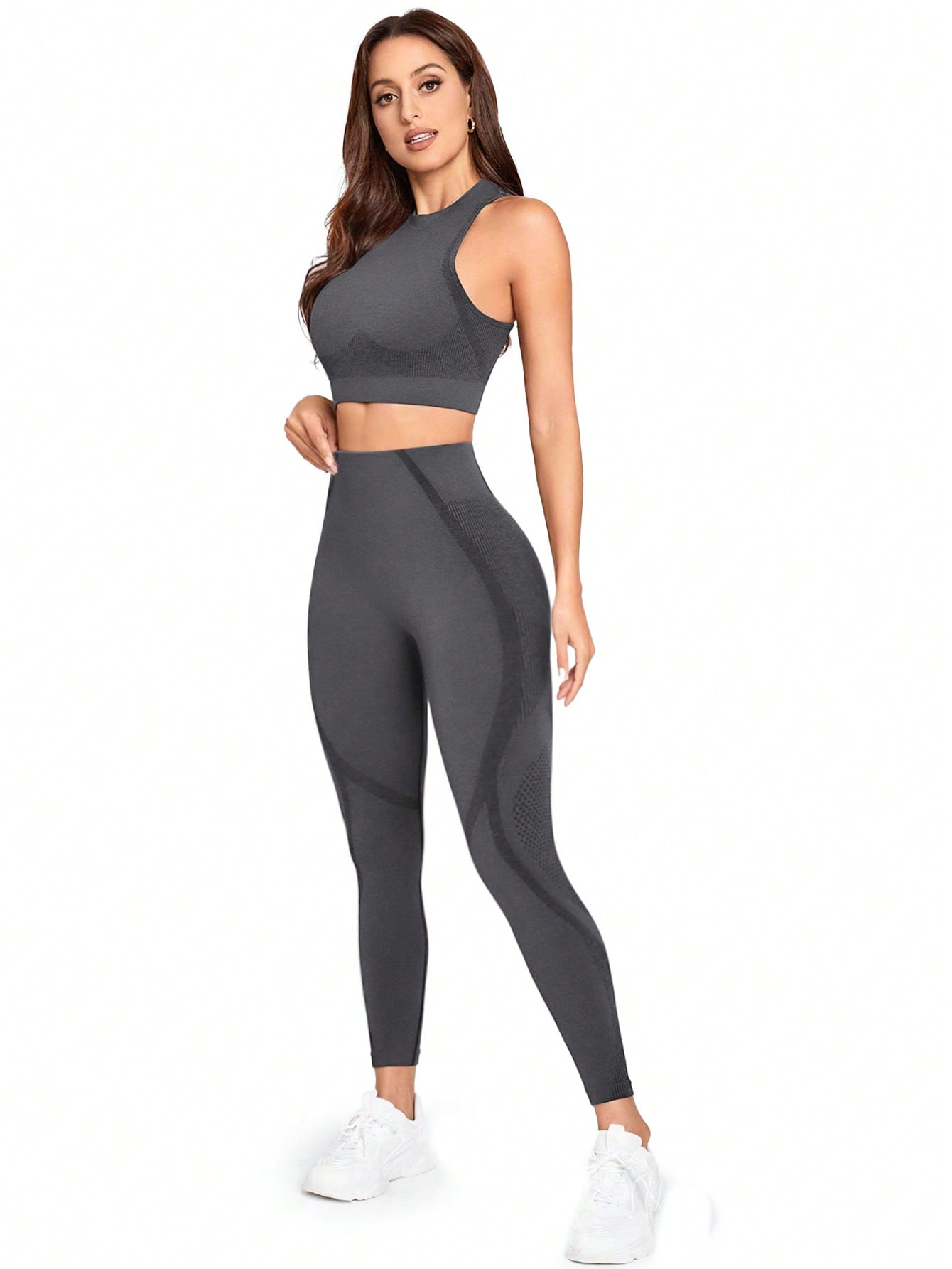 Sport Studio Seamless Solid Color Slim Fit Vest And Long Pants Yoga Sportswear Set - WestLine Apparel