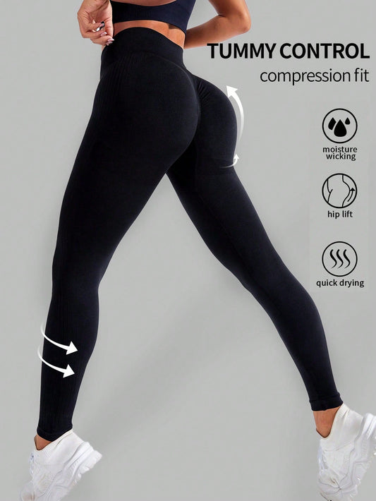 Sport Studio Solid Tummy Control Sports Leggings - WestLine Apparel