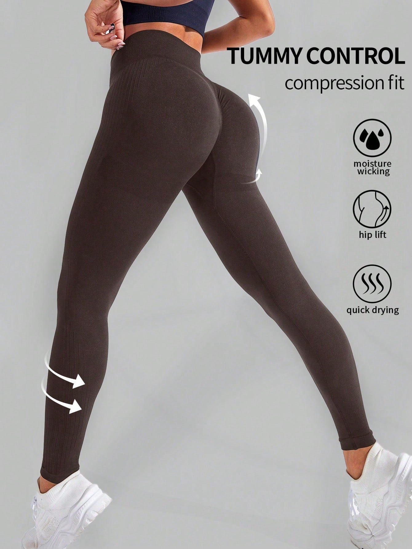 Sport Studio Solid Tummy Control Sports Leggings - WestLine Apparel