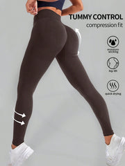 Sport Studio Solid Tummy Control Sports Leggings - WestLine Apparel