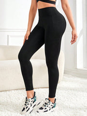 Sport Studio Wide Waistband Phone Pocket Side Tummy Control Sports Leggings - WestLine Apparel