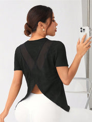 Sports Mesh Insert Round Neck Sports T-Shirt Gym Top - WestLine Apparel