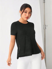 Sports Mesh Insert Round Neck Sports T-Shirt Gym Top - WestLine Apparel