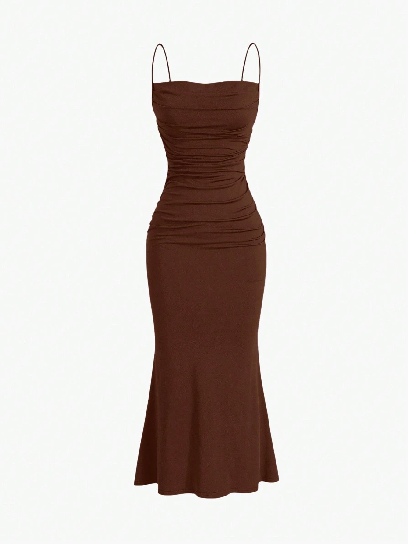 Sweetro Women's Summer Solid Color Pleated Fish Tail Hem Bodycon Elegant Strap Dress - WestLine Apparel