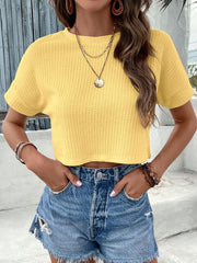 VCAY Sping Solid Batwing Sleeve Crop Tee - WestLine Apparel