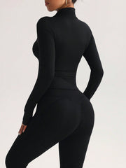 Women Fitted Gym Clothes Sports Running Fitness Zip-Up Stretchy Simple Stylish Sexy Tight Long Sleeve Yoga Jacket - WestLine Apparel