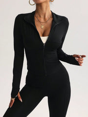 Women Fitted Gym Clothes Sports Running Fitness Zip-Up Stretchy Simple Stylish Sexy Tight Long Sleeve Yoga Jacket - WestLine Apparel