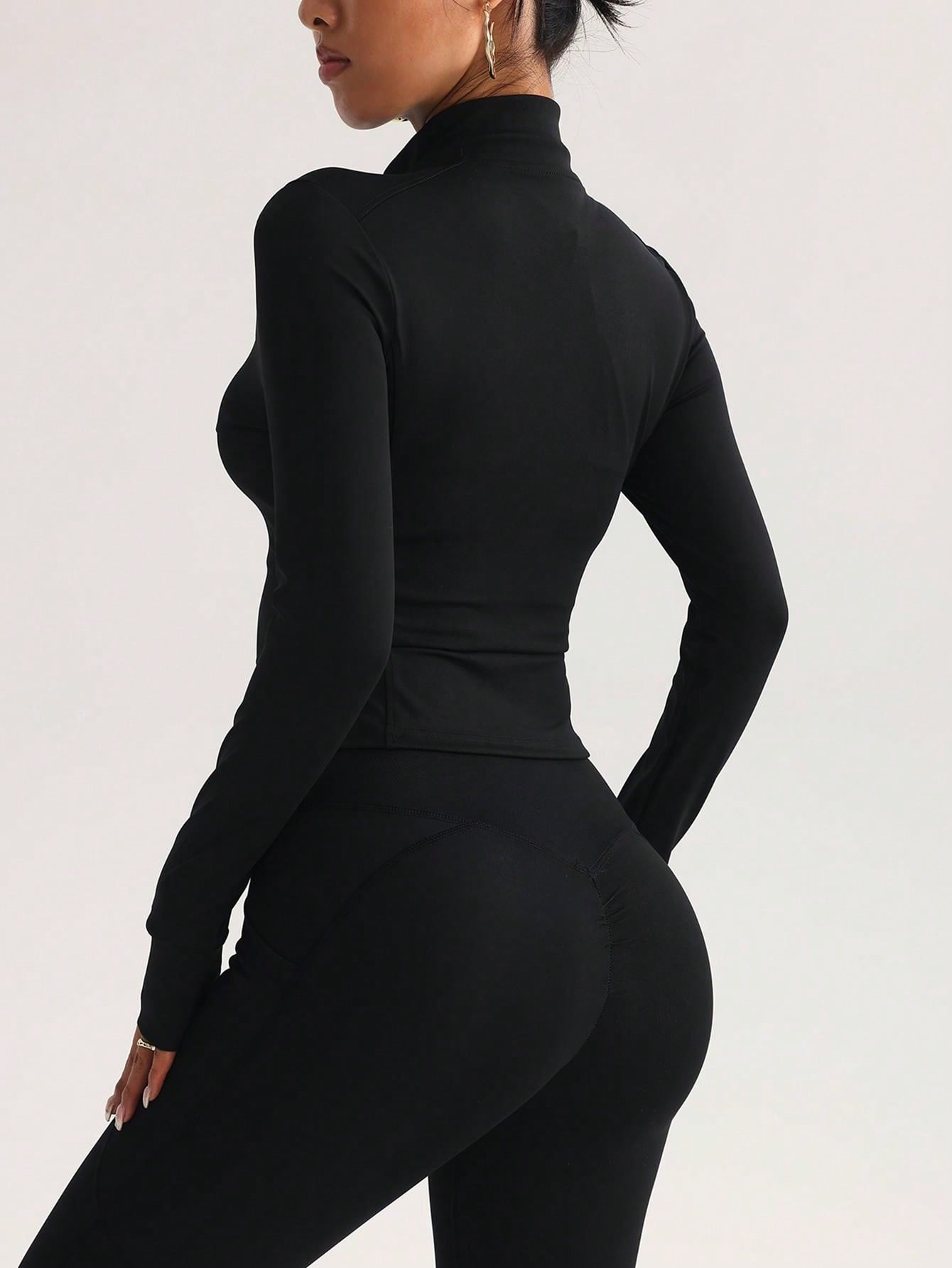 Women Fitted Gym Clothes Sports Running Fitness Zip-Up Stretchy Simple Stylish Sexy Tight Long Sleeve Yoga Jacket - WestLine Apparel