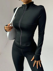 Women Fitted Gym Clothes Sports Running Fitness Zip-Up Stretchy Simple Stylish Sexy Tight Long Sleeve Yoga Jacket - WestLine Apparel