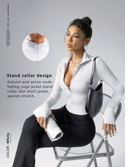 Women Fitted Gym Clothes Sports Running Fitness Zip-Up Stretchy Simple Stylish Sexy Tight Long Sleeve Yoga Jacket - WestLine Apparel