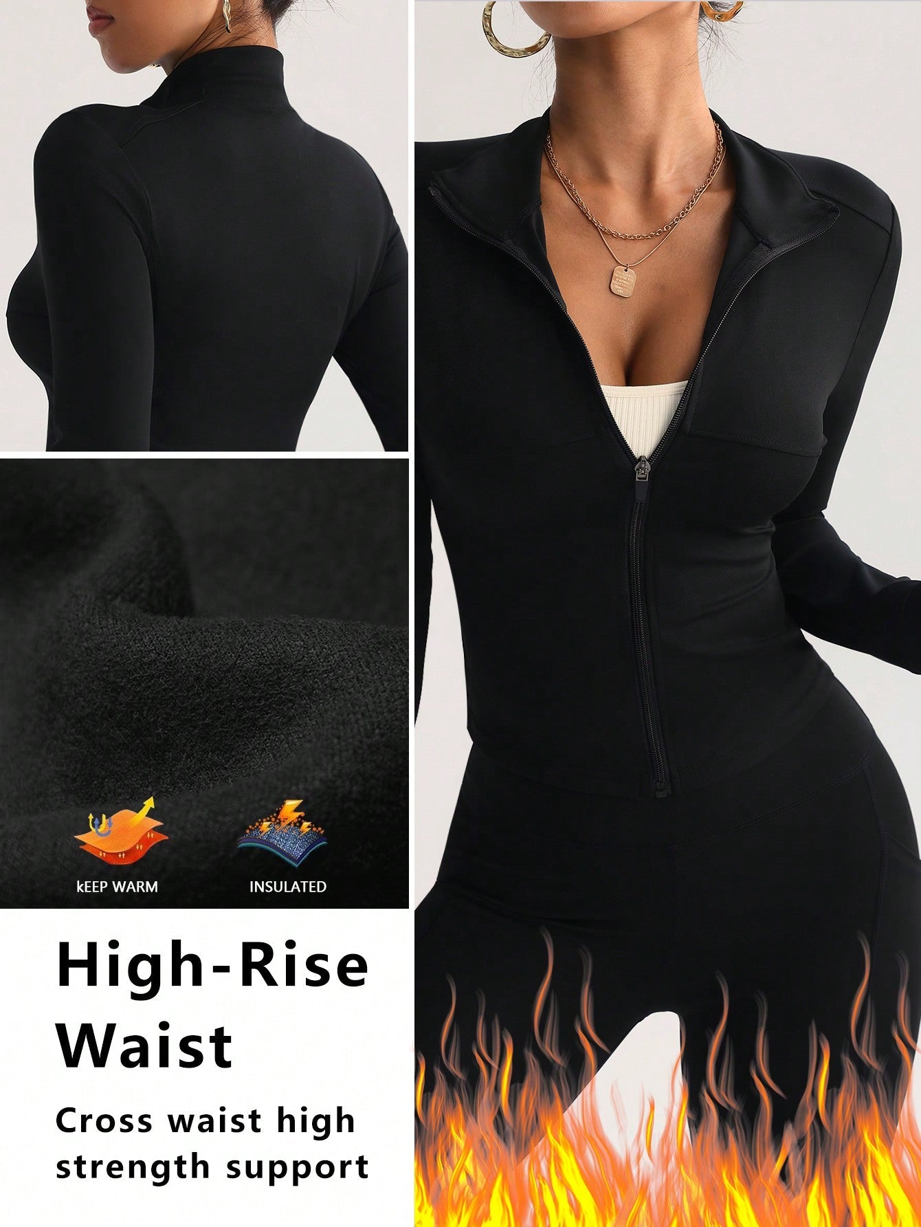 Women Fitted Gym Clothes Sports Running Fitness Zip-Up Stretchy Simple Stylish Sexy Tight Long Sleeve Yoga Jacket - WestLine Apparel