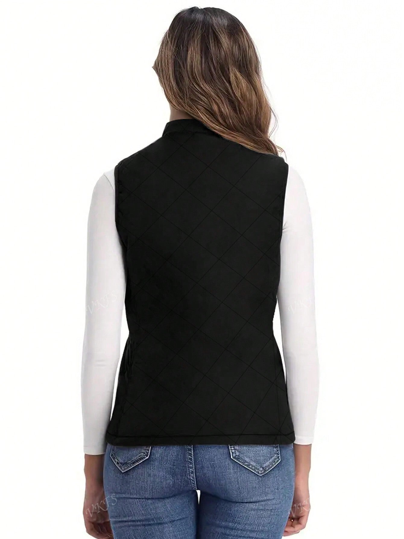 Women's Casual Solid Color Mock Neck Sleeveless Zip-Up Padded Vest Jacket - WestLine Apparel