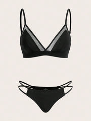 Women's Contrast Mesh Black Seamless Bra & Panty Underwear Set - WestLine Apparel