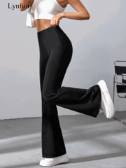 Women's High Waist Solid Color Bell Bottom Sports Yoga Pants Compression Tights Running Workout Bottoms - WestLine Apparel