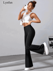 Women's High Waist Solid Color Bell Bottom Sports Yoga Pants Compression Tights Running Workout Bottoms - WestLine Apparel